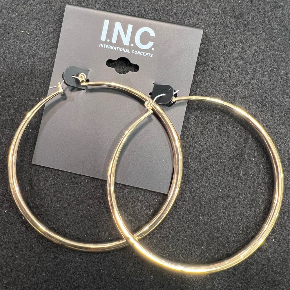 INC International Concepts Shiny Gold Tone Hoop Earrings